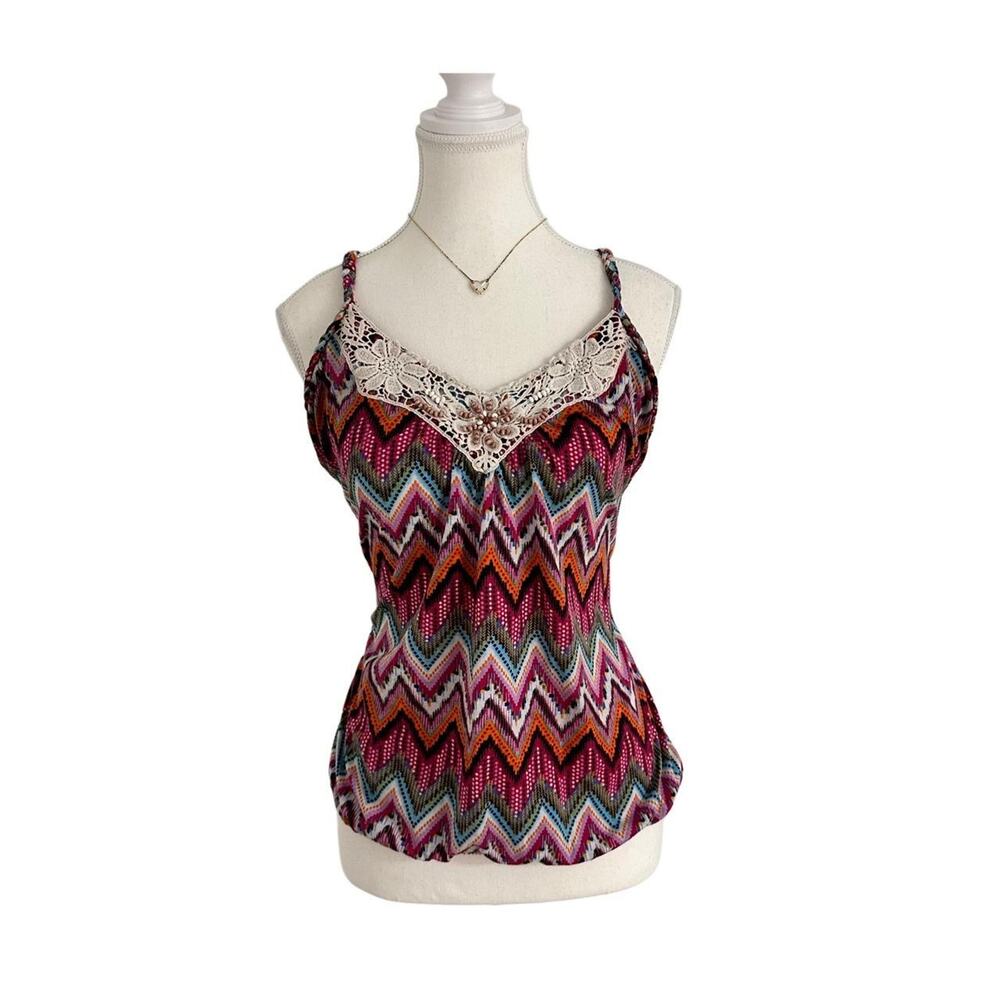 Women’s Size XL Boho - Indie Vintage Tank With Crotchet & Beaded Detail
